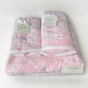 6Pc Laura Ashley Petal Pink White Bows Kate Bow 2 Bath Towels 2 Hand 2 Fingertip